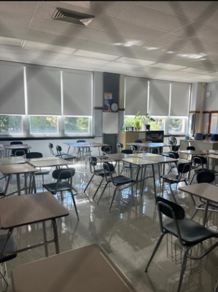 An empty classroom in Taft high school.